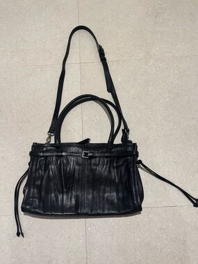 Rehard Black Leather Top-Handle Crossbody Bag